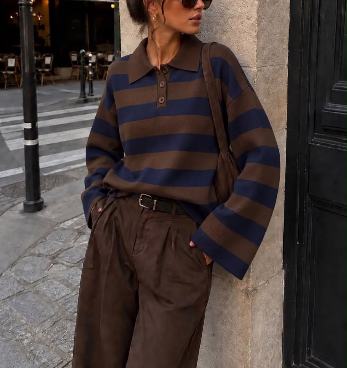 Maglia polo marrone blu