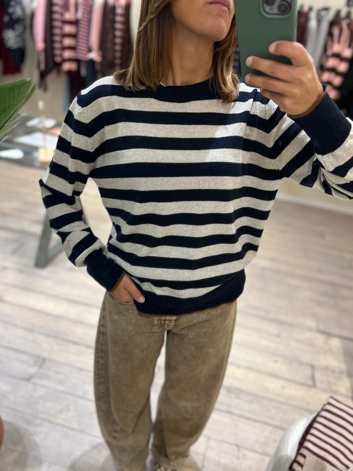 Maglia girocollo cachemere blu e grigia