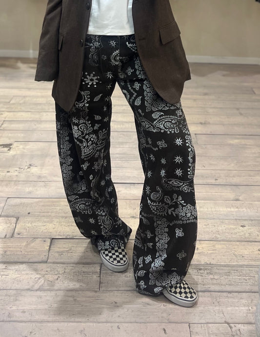 Jeans Baloon marrone stampa bandana