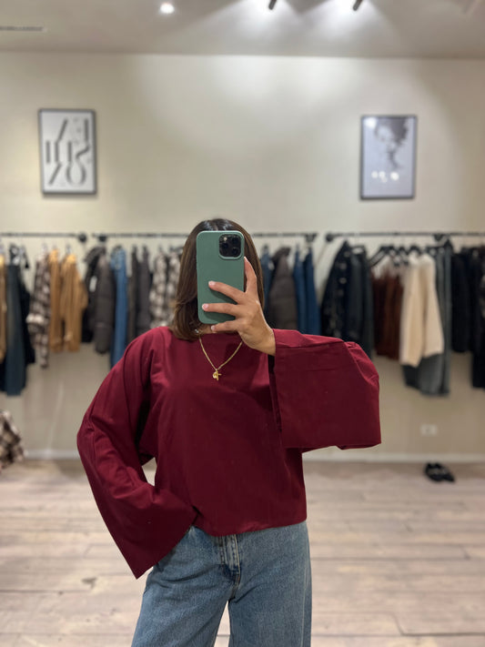 T shirt manica svasata burgundy