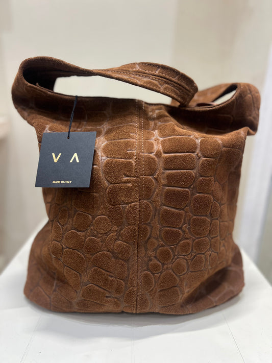 Borsa stampa cocco camoscio vera pelle marrone tabacco