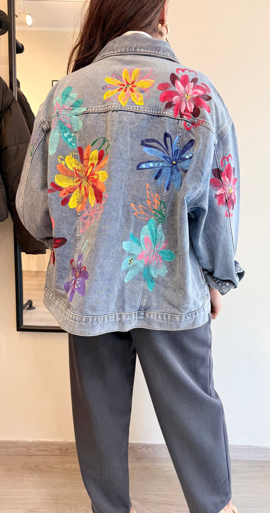 Giacca denim fiori