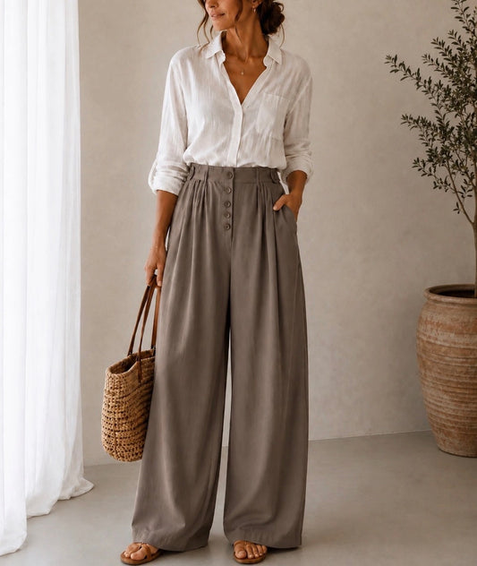Pantalone fluido gamba larga tortora