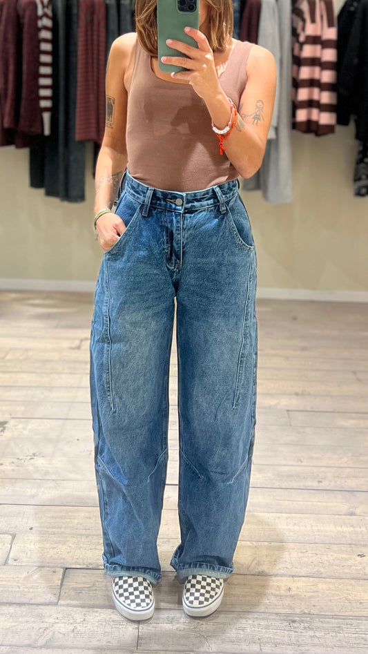 Jeans barrel blu medio
