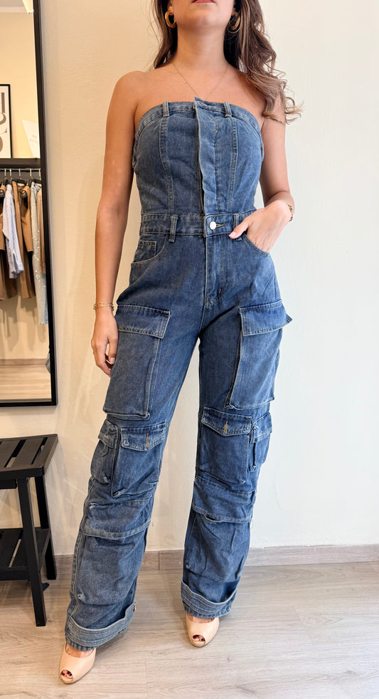 Tuta denim cargo