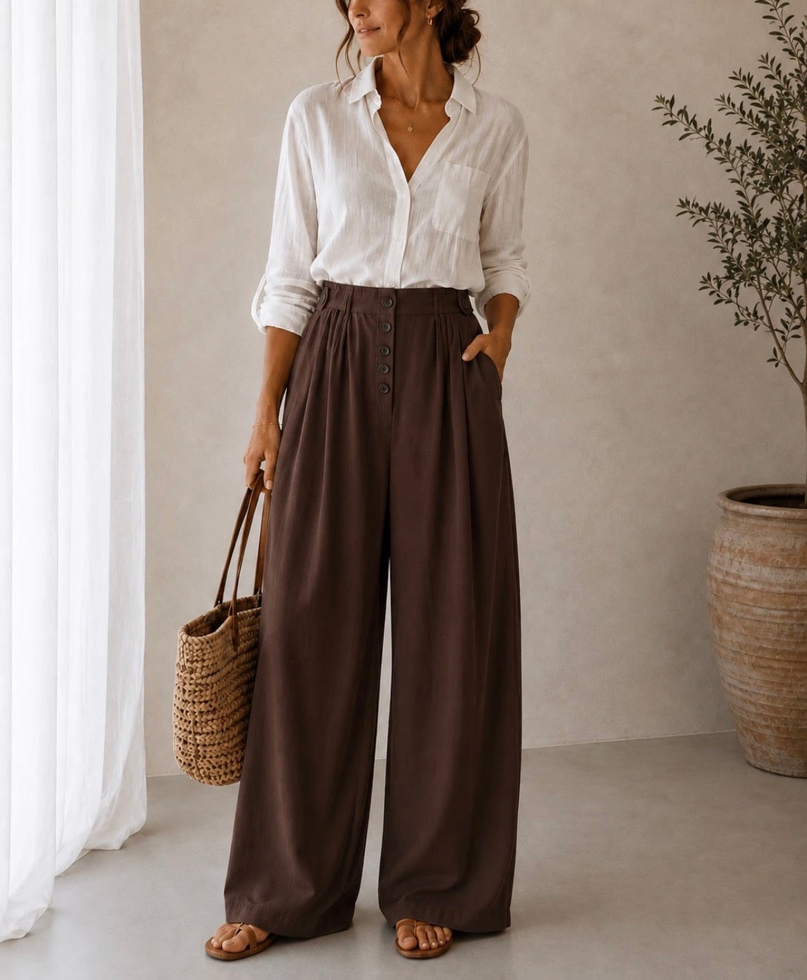 Pantalone fluido gamba larga