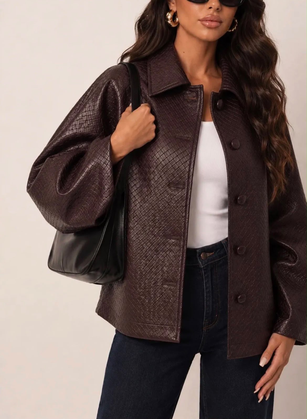 Giacca intrecciata burgundy colletto ecopelle