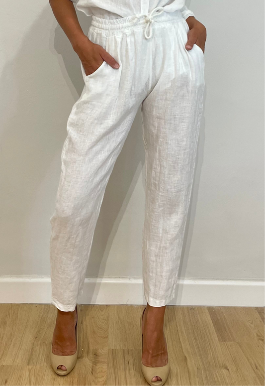 Pantaloni 100% lino con coulisse