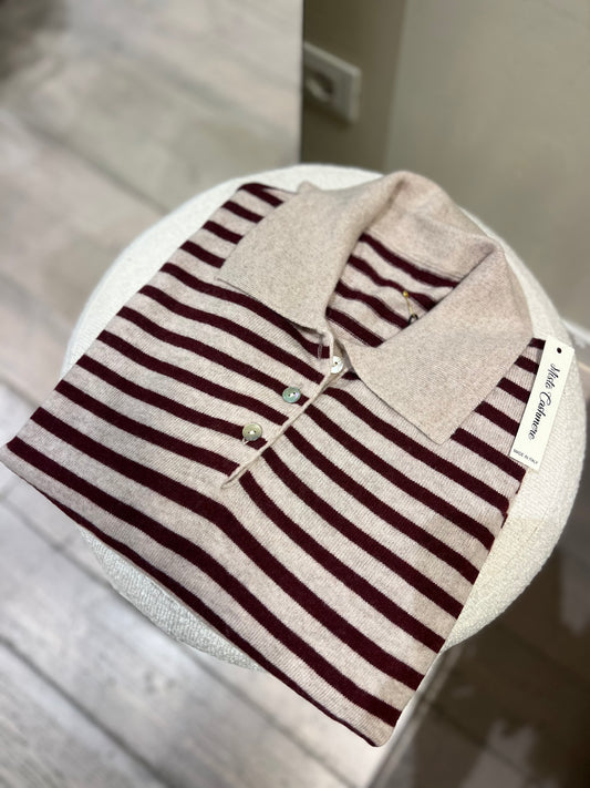 Maglia polo bordeaux e beige
