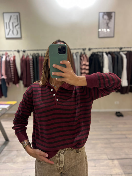 Maglia polo bordeaux e marrone cachemere