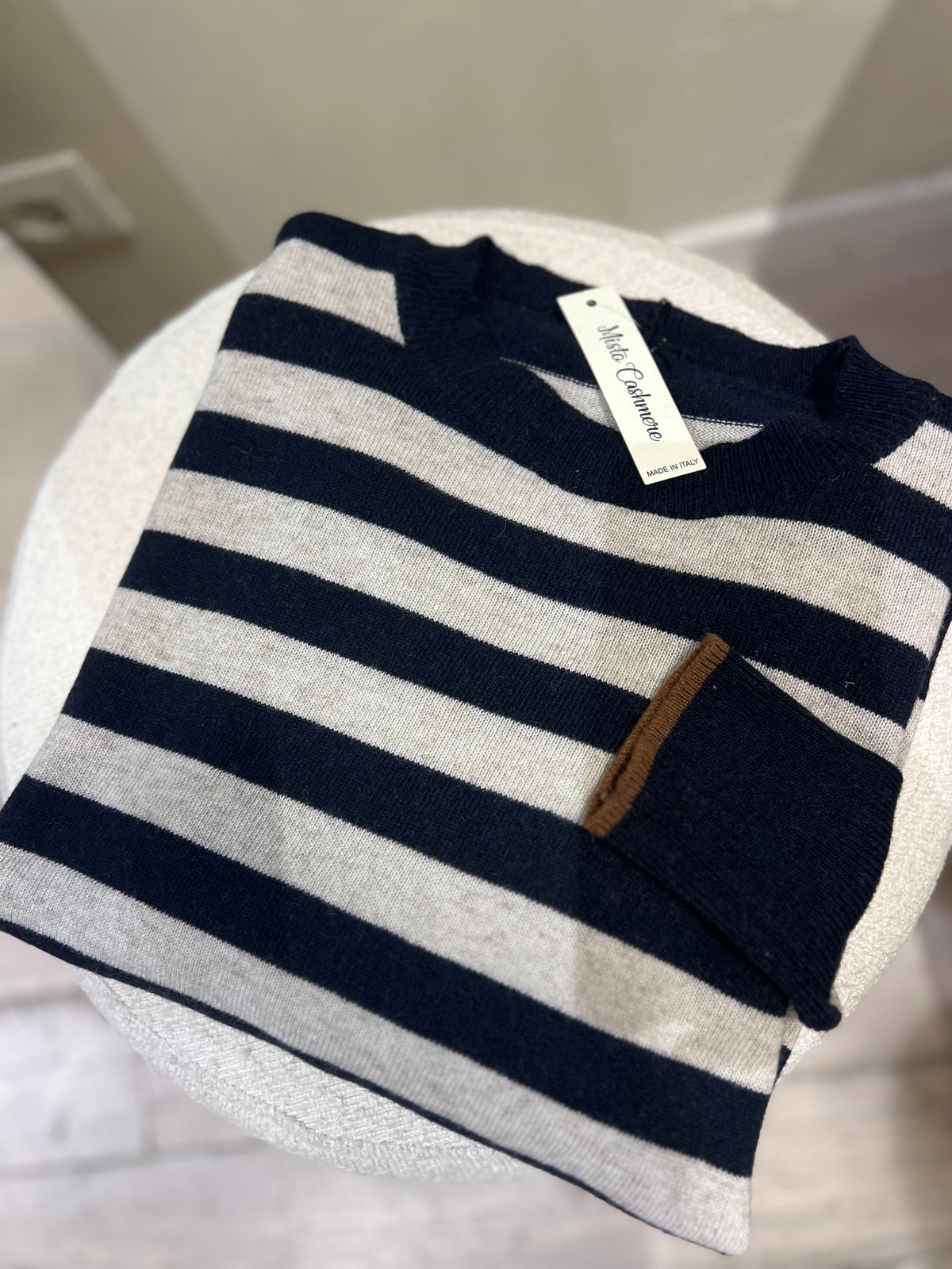 Maglia girocollo cachemere blu e grigia