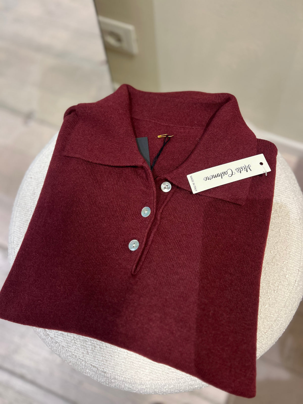 Maglia polo bordeaux cachemere