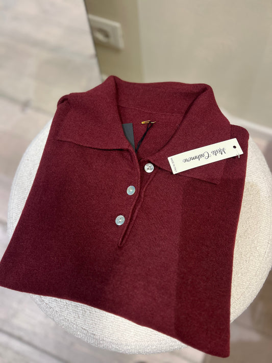 Maglia polo bordeaux cachemere