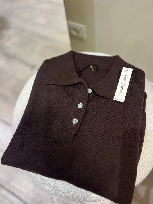 Maglia polo marrone cachemere