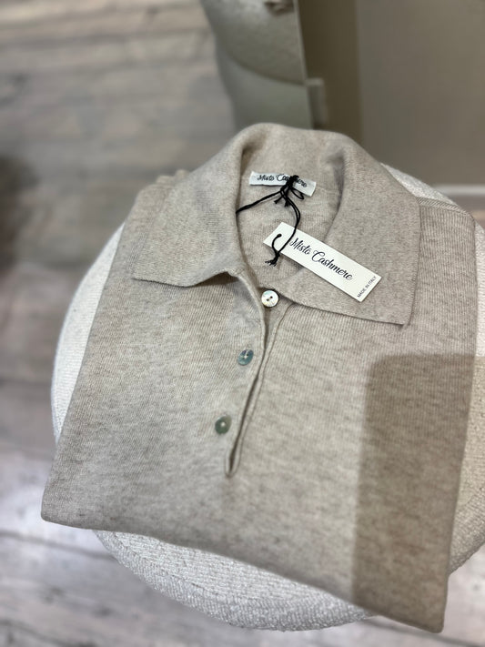 Maglia polo beige mélange cachemere