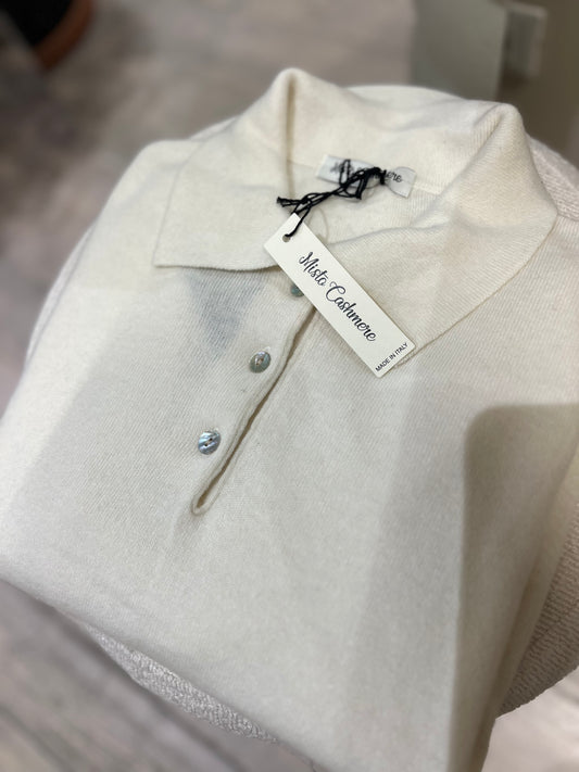 Maglia polo panna cachemere