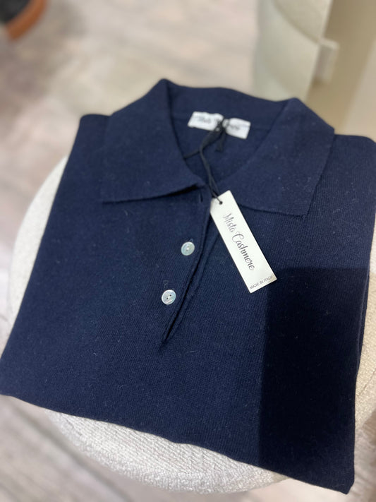 Maglia polo blu cachemere