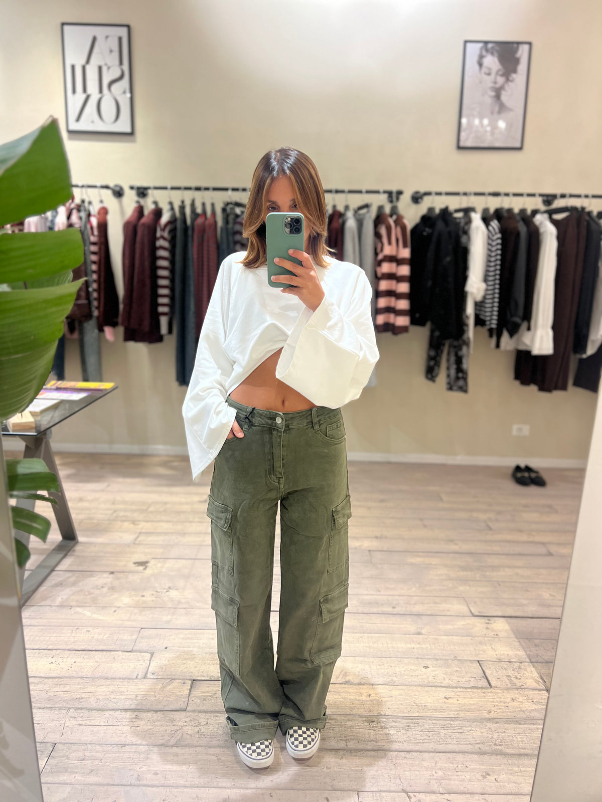 Pantalone cargo verde military